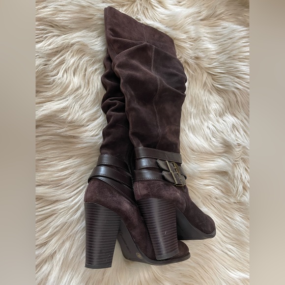 INC International Concepts Jordana Brown Suede Knee High Boots Chunky Heel Sz 5M - Picture 5 of 11